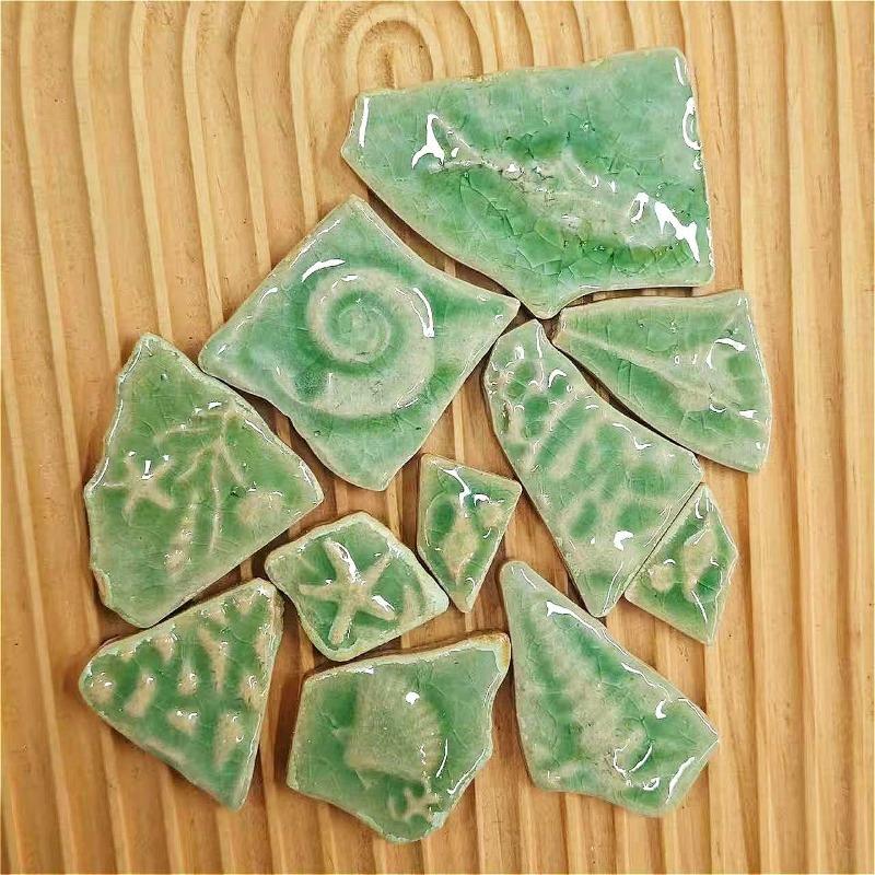 100g Irregular Ceramic Mosaic Marine Plant Relief Patterned Tiles DIY Mosaic Making Stones for Craft Hobby Arts Wall Decoration