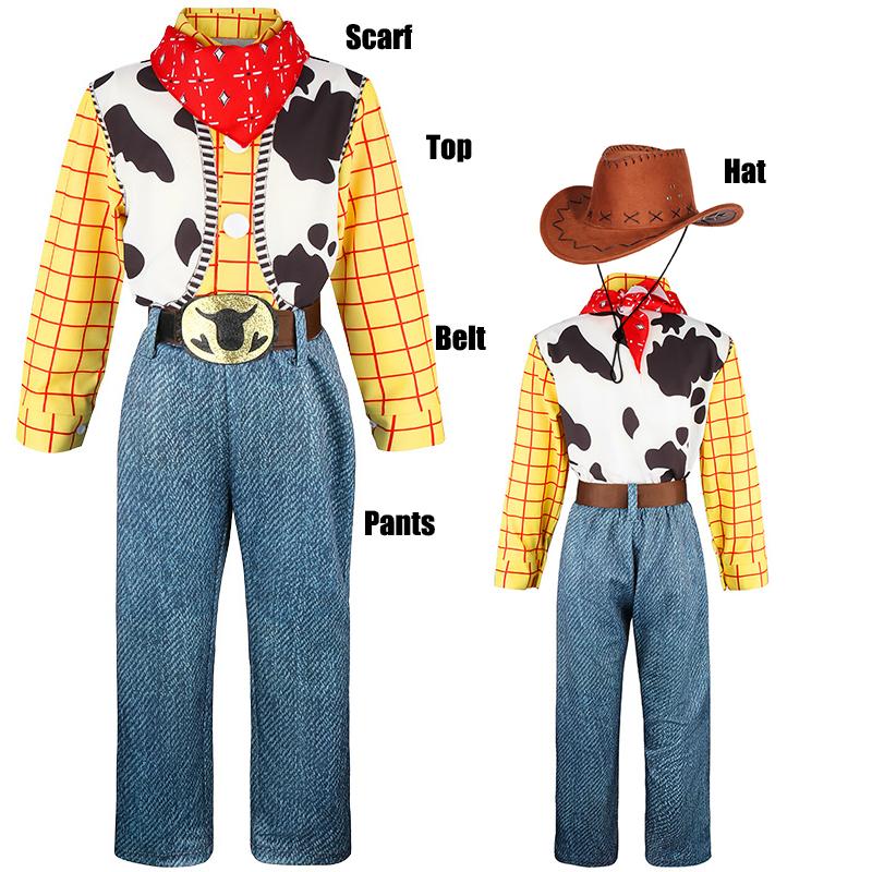 Toy Story Woody Dress Up Costume Kids Cosplay Jessie Top+Pants+Scarf+Belt Sets Girls Halloween Carnival Party Fancy Party Outfit