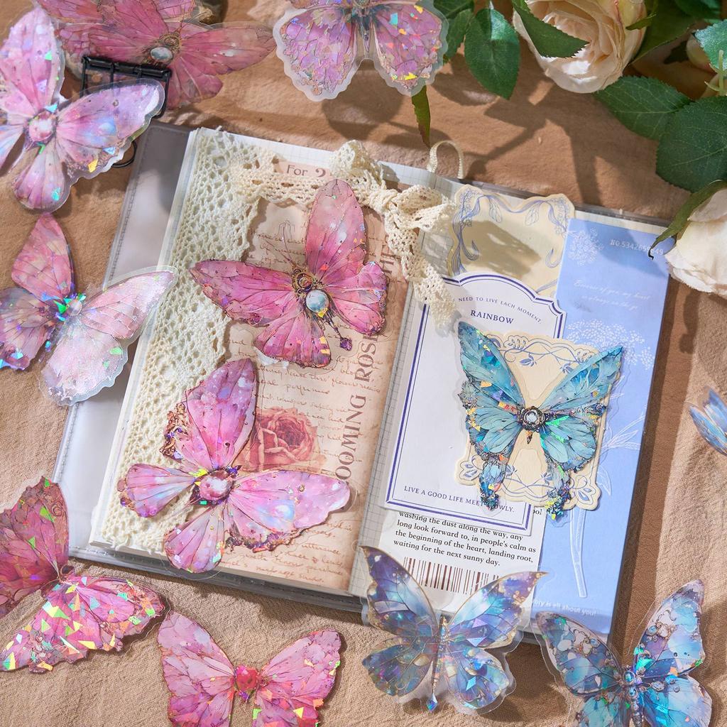 20 pcs INS Laser Butterfly Stickers Adhesive Diy Stick Labels handmade Diary Scrapbooking accessories Junk Journal Supplies