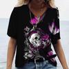 2022 New Women's T-shirts Skull Print Women's Short-sleeved Tops V-neck Pullover Streetwear Oversized T-shirts Summer Clothing