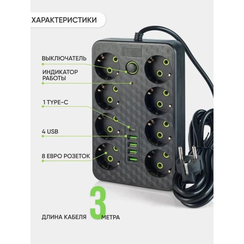 1 шт. Европейская розетка 2/3/5/8 гнезд европейского стандарта со вставной платой USB и Type-C