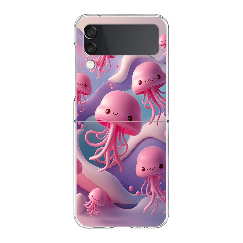 Чехол для телефона Samsung Galaxy Z Flip 6 5 4 Прозрачный для Samsung Z Flip 3 Жесткий ПК Складной корпус Розовый Медуза Океанский