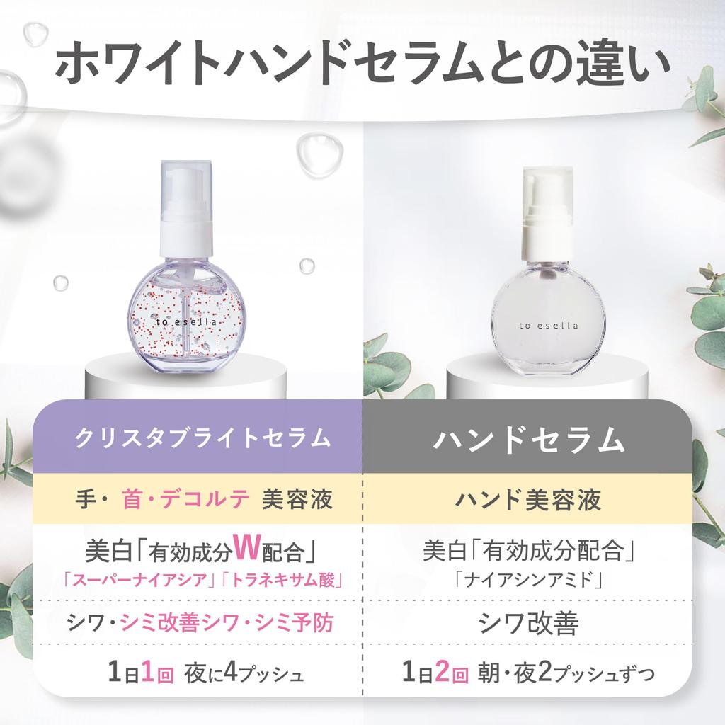 to esella Crystal Bright Serum Hand Night Firming 20mL x 2 Bottles [Serum, & Décolleté Serum, Repair, Moisturizing, Skin]