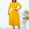 Women's Autumn New V-neck Fashion Temperament Elegant Pleated Skirt Dress