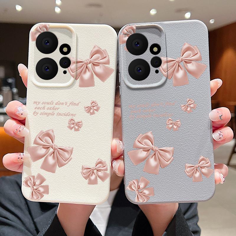 Чехол-накладка из ТПУ с матовой текстурой кожи и принтом в виде бантика для Xiaomi 13T Pro Poco X6 Redmi Note 14 Pro 13 12 11, мягкий, противоударный, с защитой камеры