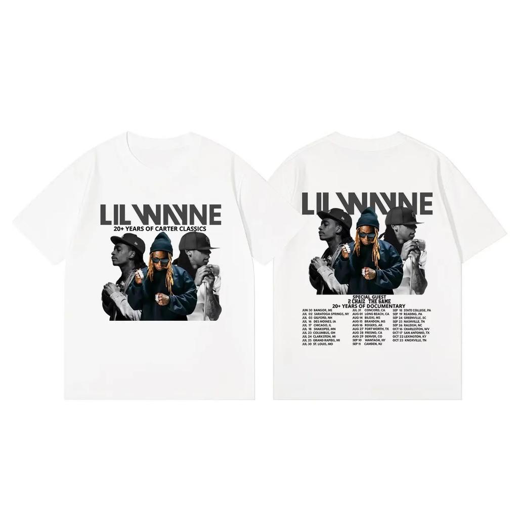 Летняя Повседневная Мода Свободная Футболка Рэпер Lil Wayne Тур 2026 Графические Футболки Унисекс Женские Хип-Хоп Винтажные Футболки с Коротким Рукавом