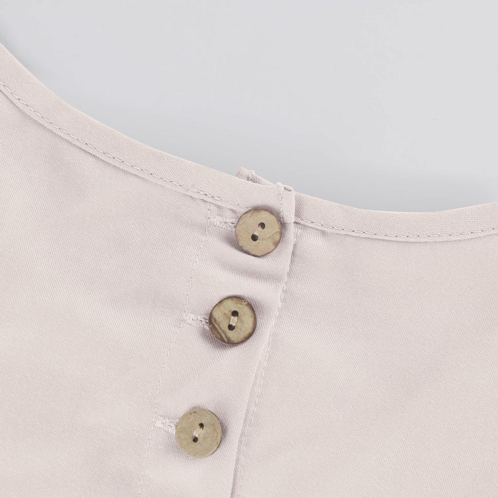 Women's Solid Cotton Suspender Button Drawstring Dress Loose Fitting Dress Casual Dress