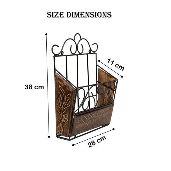 Настенная полка для журналов, газет и книг из дерева и кованого железа высотой 38 см. Настенные держатели журналов.