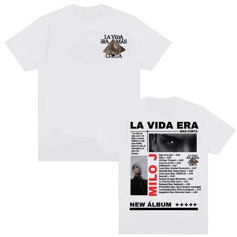 Rap Singer Milo J La Vida Era Mas Cortas New Album Tour Pattern SpringSummer Unisex Harajuku Hiphop Tshirt Street Wear Y2K