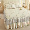 Pastoral Style Printed Bed Skirt Plant Patterned Lace Edge Bedspread Protective and Wear-resistant Home Bedding Bed Sheets