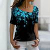 Женская футболка с 3D цветочным узором, нерегулярный дизайн с v-образным вырезом Y2k, модные трендовые летние футболки с коротким рукавом и сексуальным вырезом 2023