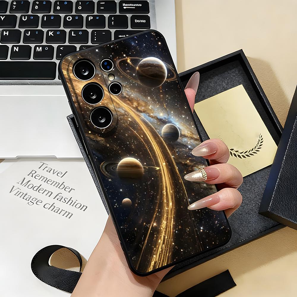 Чехол для телефона 'Космическая планета' для Samsung S26 S25 S24 FE S23 S22 S21 Plus S20 Ultra Note20Ultra Черный Мягкий корпус