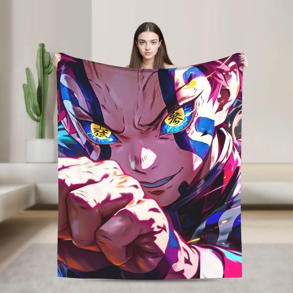 Akaza Blankets Velvet Anime Kimetsu no Yaiba Soft Throw Blanket for Car Sofa Couch Bedroom Quilt