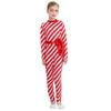 Girls Candy Cane Costume Striped Design Long Sleeve Bow Knot Bodysuit Dance Jumpsuit Christmas Party Outfit