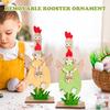 Wooden Rooster Ornament Chicken Figurine with Flower Bow Standing Rooster Centerpiece for