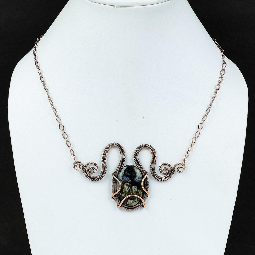 Ожерелье Que Sera, ожерелье из медной проволоки, ожерелье из натурального драгоценного камня, регулируемое ожерелье ручной работы, ювелирные изделия из медной проволоки, свадебный подарок