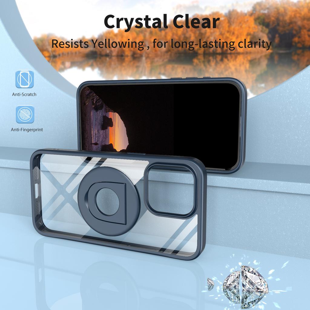 For IPhone 14/15/16 Pro Phone Case Ring Rotating Bracket for Apple 16 Plus Magnetic Transparent Case