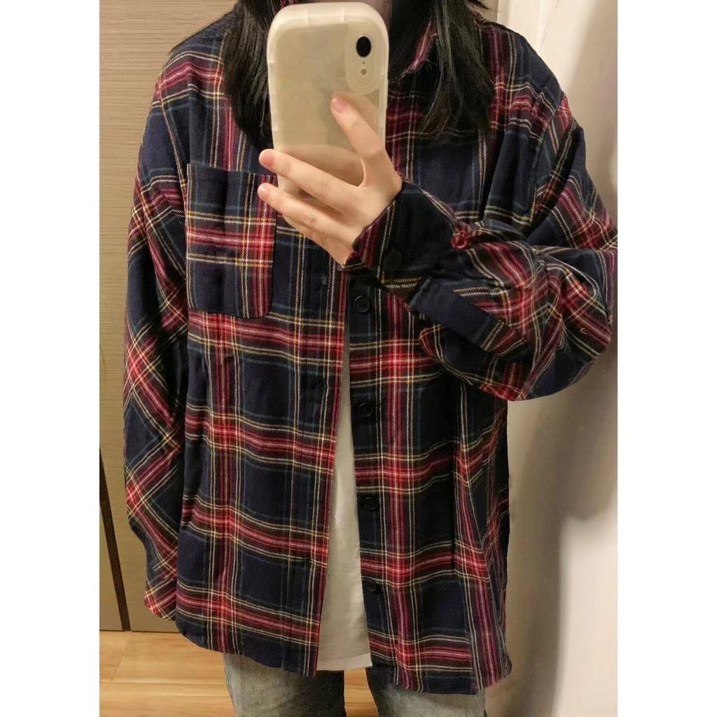 Весенне-осенняя женская рубашка с воротником поло, свободная повседневная клетчатая блуза, большой кардиган, женская блузка в корейском стиле