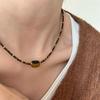 Vintage Maillard Tiger's Eye Beaded Necklace Women's Non-Fading Premium Sense Stacked Clavicle Chain Niche Pendant