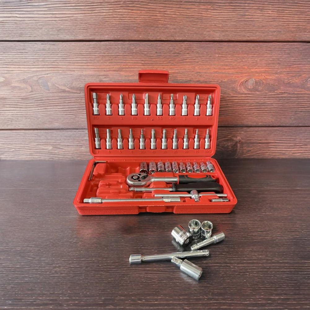 46pcs 1/4 Inch Ratchet Socket Repair Wrench Set Drive Socket Ratchet Wrench Combination Tools Kit For Car Repair
