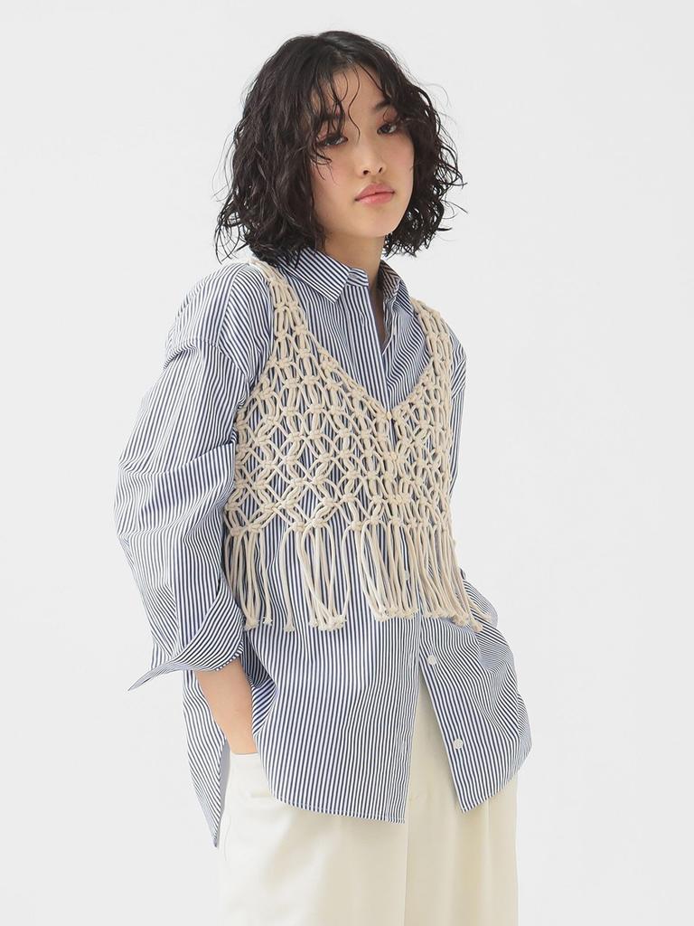 В:MING LIFE STORE от BEAMS Вязаный жилет S/S, Макраме-бюстье 2-в-1, Женский, IVORY, Один размер