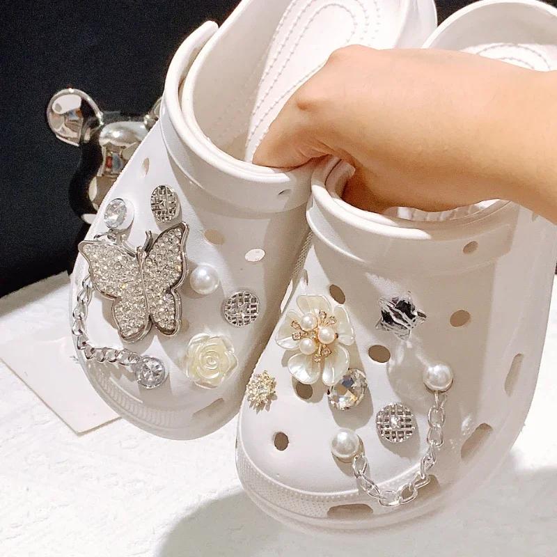 Shoe Charm DIY Pins Silver Butterfly Chain Decoration Buckle for Hole Shoes Charms Set Accessories Kids Boy Girls Gift