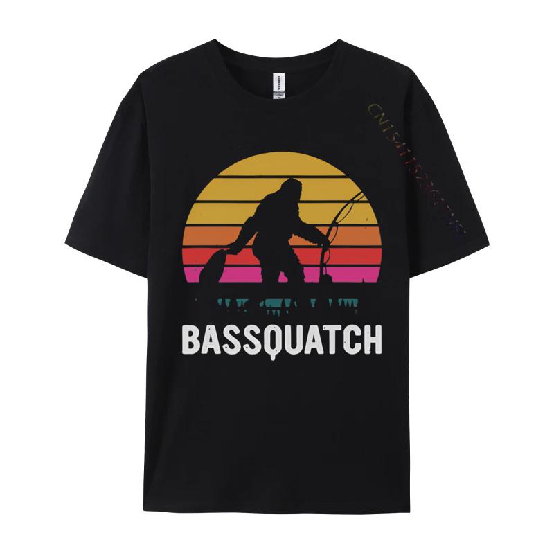 Bassquatch Bigfoot Sasquatch Fishing Tshirt Unisex Vintage Tshirts Anime Printed Tee Shirts Male Plus Size Black