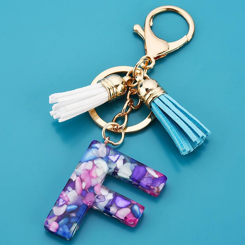 Wish Creative Fashion Jewelry: Colored Acrylic Letter Tassel Keychain