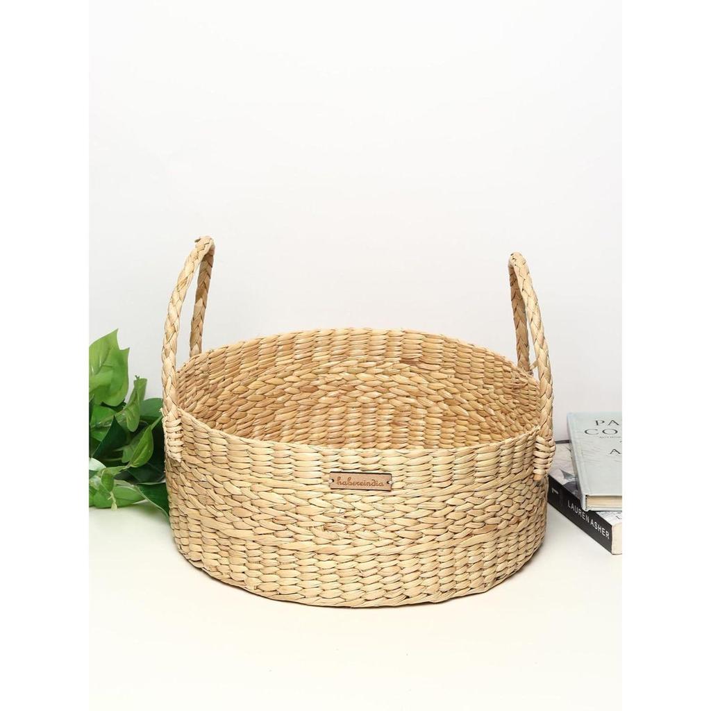 Круглая плетеная корзина | Корзина из тростника или бамбука | Поднос онлайн | Подарочная корзина из тростника, Корзина для гардероба | Корзина-органайзер для ванной комнаты(Средний, 25,4 х 12,7 см),бежевый