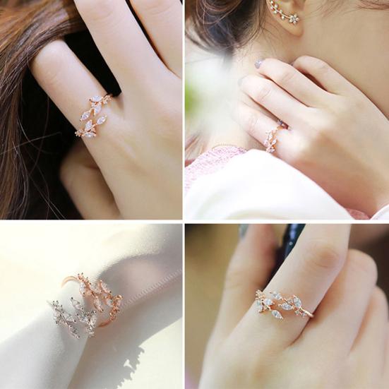 Женское регулируемое открытое кольцо со стразами, инкрустированное листьями, вечерние клубные украшения