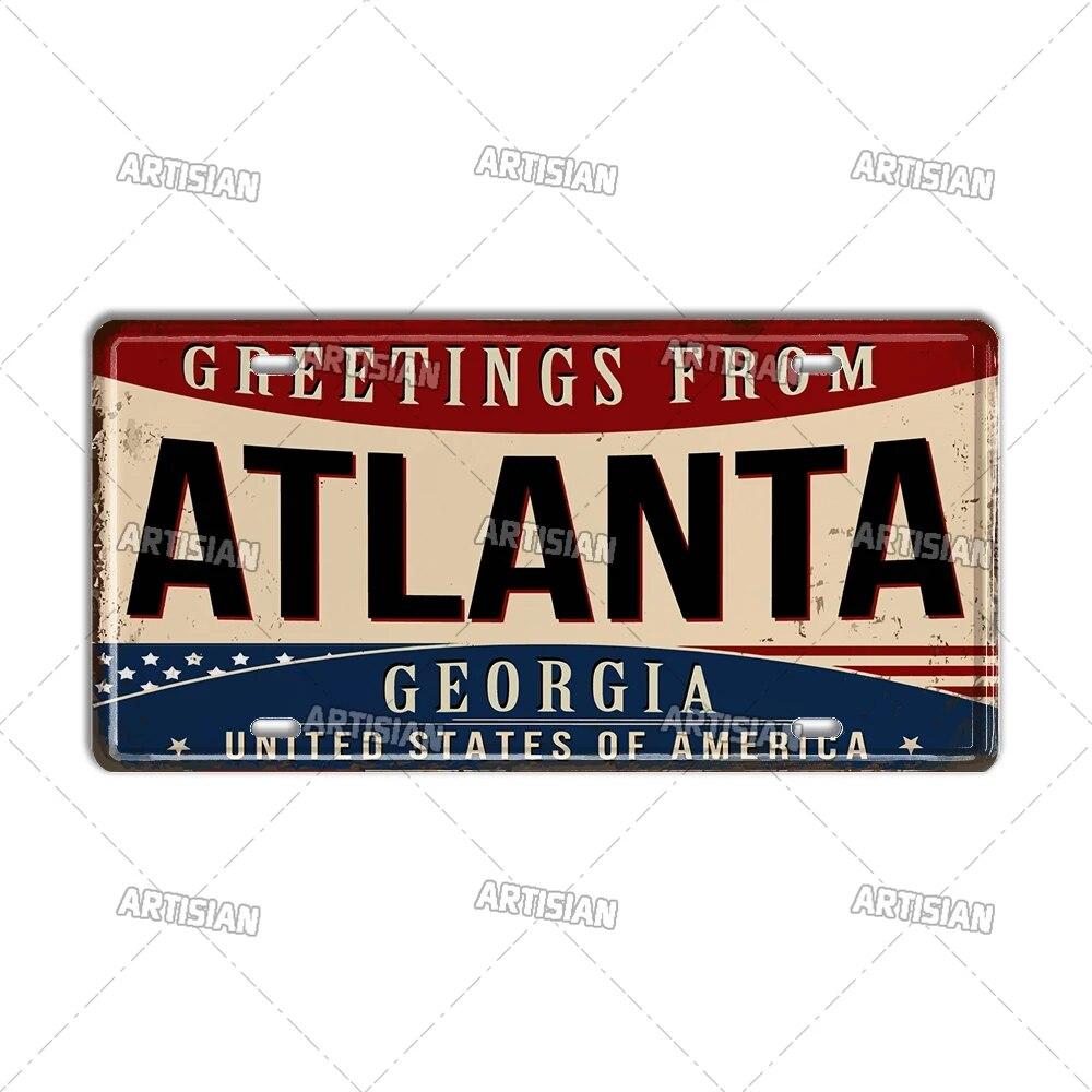 Artisian USA License Plate US Tin Sign Greetings From Landmark City State Metal Plaque Wall Decor Garage Bar Pub Club Hotel Cafe