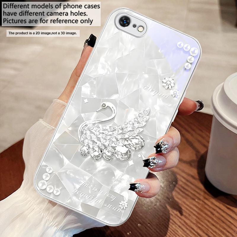 Мерцающая маленькая жемчужина Для iPhone 17 Air 16 E 15 14 13 Plus 12 mini 11 17 Pro Max XR Xs Max 16E 7 8 Чехол для телефона из закаленного стекла