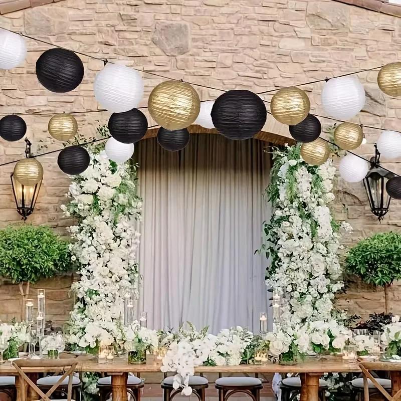 Top Quality Black round Paper Lanterns Chinese Japanese Style Decorative Hanging Lamp for Anniversary Birthday Wedding Party