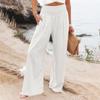 Women's 9-pant Casual Loose High Waist Cotton Linen Wide Leg Long Pants With Pockets
