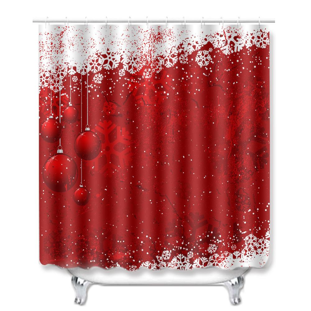Christmas Shower Curtain Floor Mat Combination Four-Piece Bathroom Non-Slip Door Mat Foot Mat Bedroom Living Room Carpet