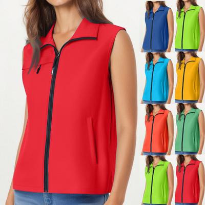 Женский повседневный спортивный жилет без рукавов, однотонный, на молнии, с воротником-стойкой