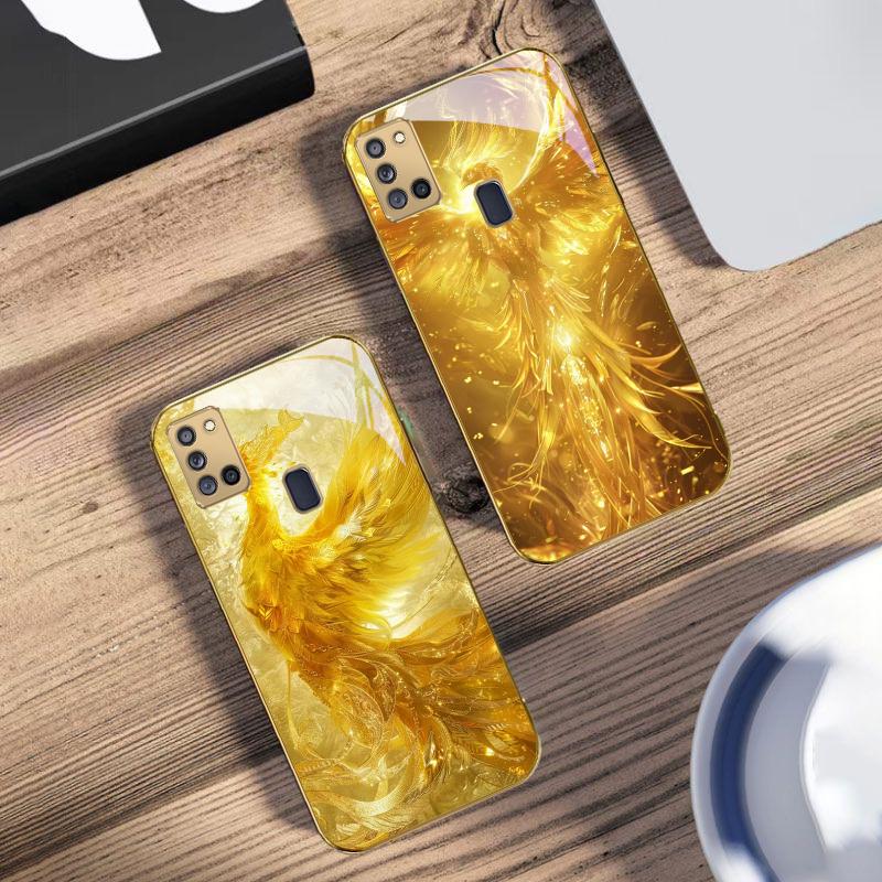 Золотой красный феникс Для Samsung A 31 32 A33 A34 35 14 A15 13 16 25 26 50 52 53 54 55 56 70 71 72 73 Золотой стеклянный чехол для телефона