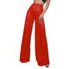 Women's Fashion Solid Color High Waist Sequin Side Zipper Draped Wide Leg Pants