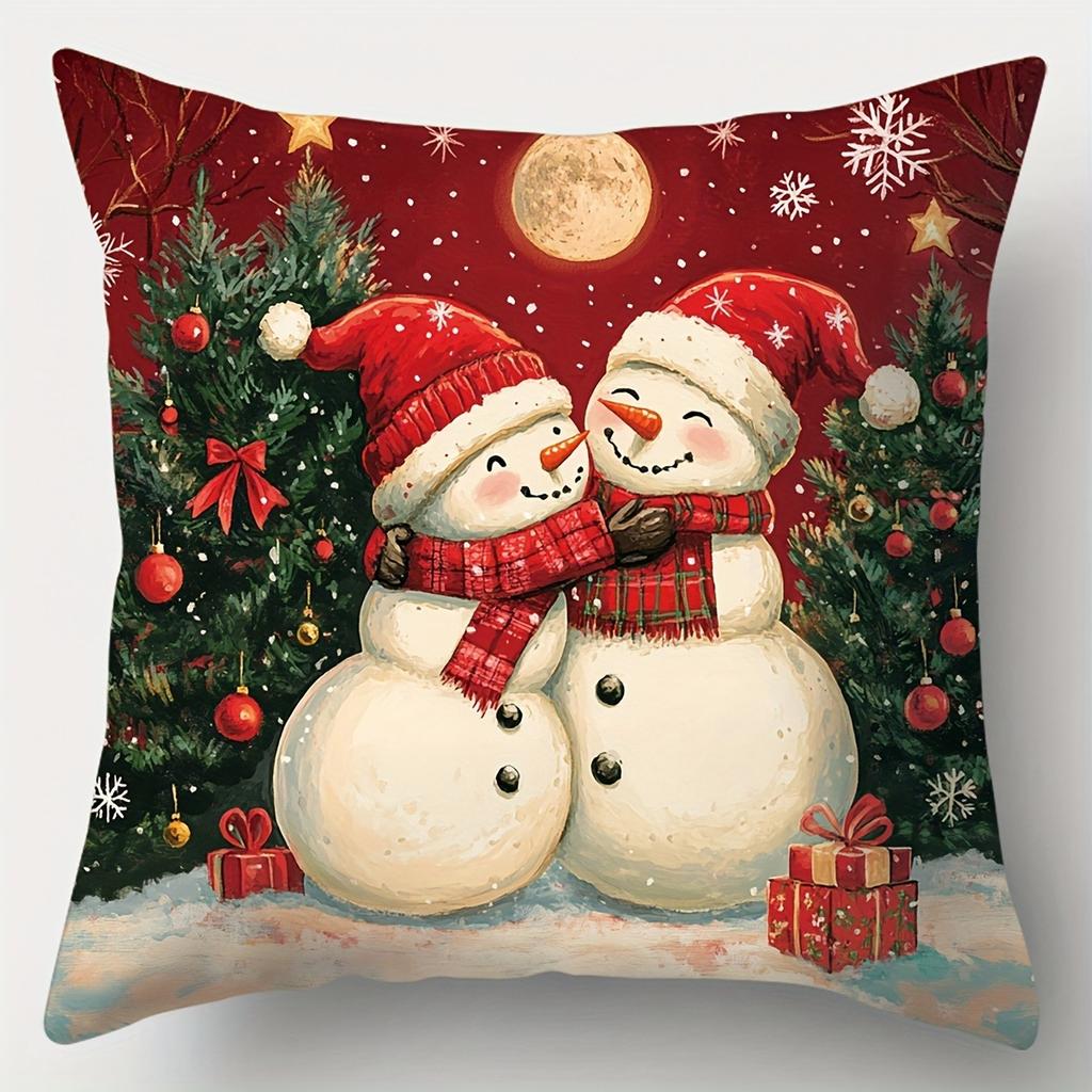 Christmas and New Year Decoration Pillowcase Santa Claus Snowman Pillow Cover Living Room Sofa Cushion Cover Home Decoration