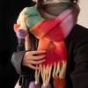 Rainbow Striped Scarf Women's Premium Sense Versatile Tassel Ball Warm Scarf Christmas Atmosphere