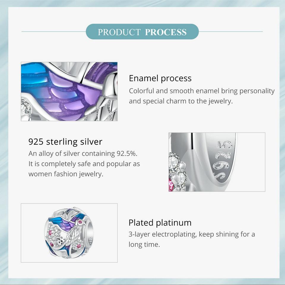 WOSTU Стерлингового серебра 925 пробы, зимородок, очаровательные бусины цвета радуги, подходят для оригинального браслета, ожерелье, сделай сам, изготовление ювелирных изделий, подарок