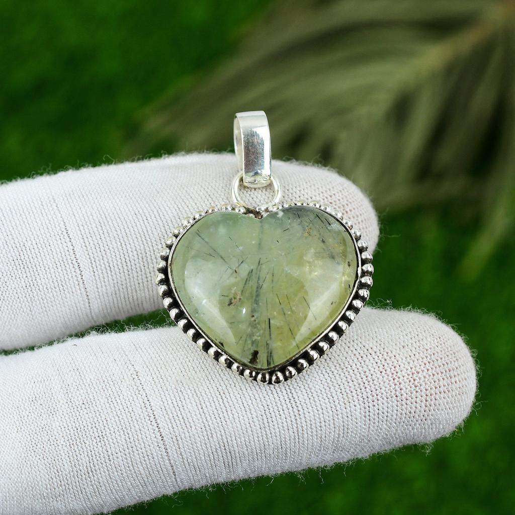 Натуральный Моховой Пренит Драгоценный Камень Ювелирные Изделия Подвеска из Стерлингового Серебра 925 пробы для Женщин