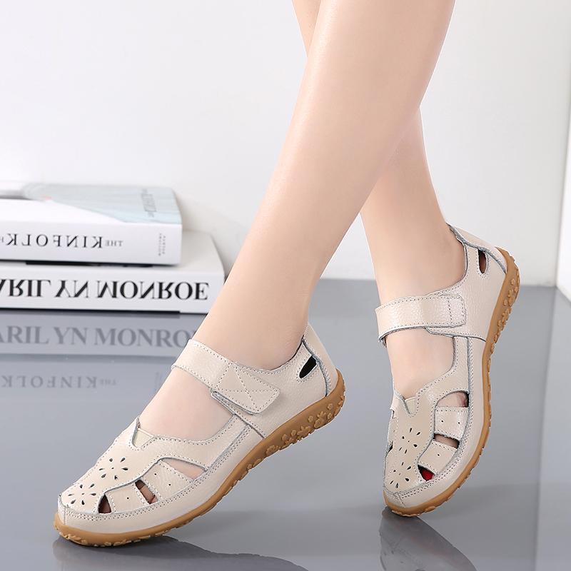 Fashion Sandals Summer Breathable Leather Slippers Women Fashion Non Slip Casual Roman Shoes Ladies Sandals White Shose