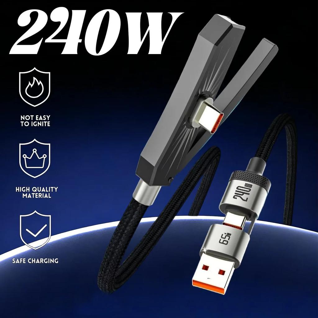 2 в 1 USB Type-C 240 Вт Кабель для быстрой зарядки Складной держатель Type-C Быстрое зарядное устройство Линия USB Подставка для мобильного телефона