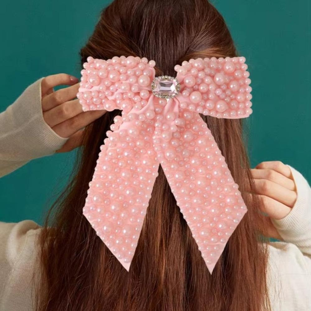 Fashion Pearl Bow Hair Clips Hair Jewelry Beads Bowknot Hairpin Bow Spring Clip Hair Accessories