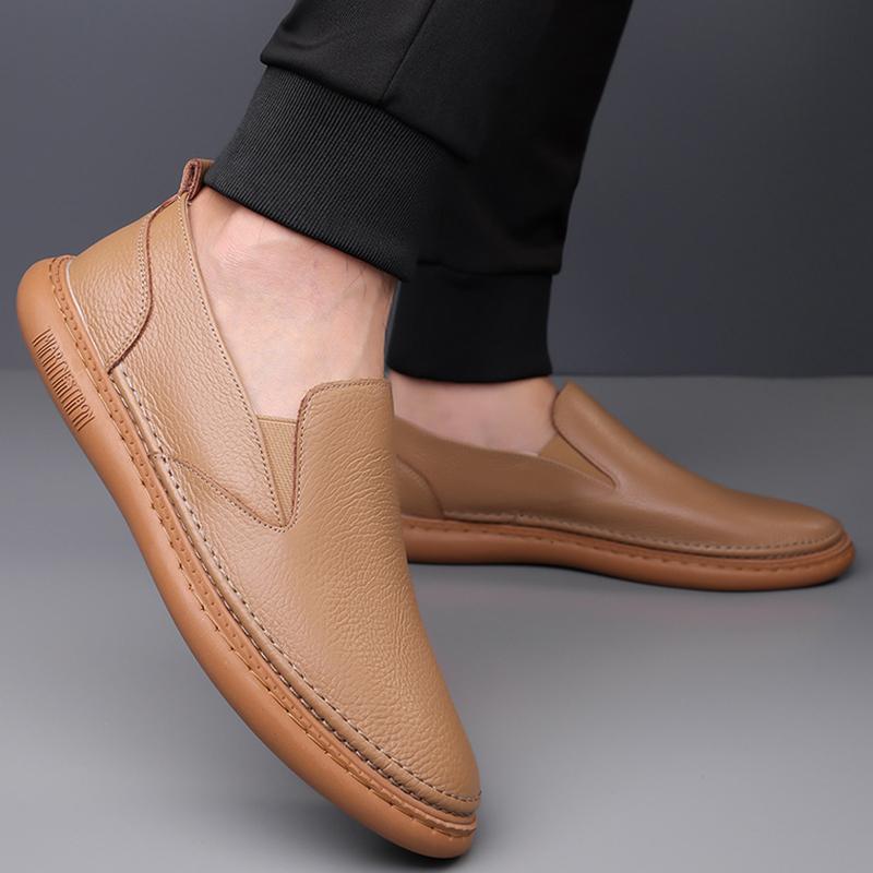 Кожаная обувь Мужская деловая обувь Роскошный бренд Лоферы На плоской платформе Обувь для ходьбы Слипоны Черная обувь для вождения Мужская формальная обувь