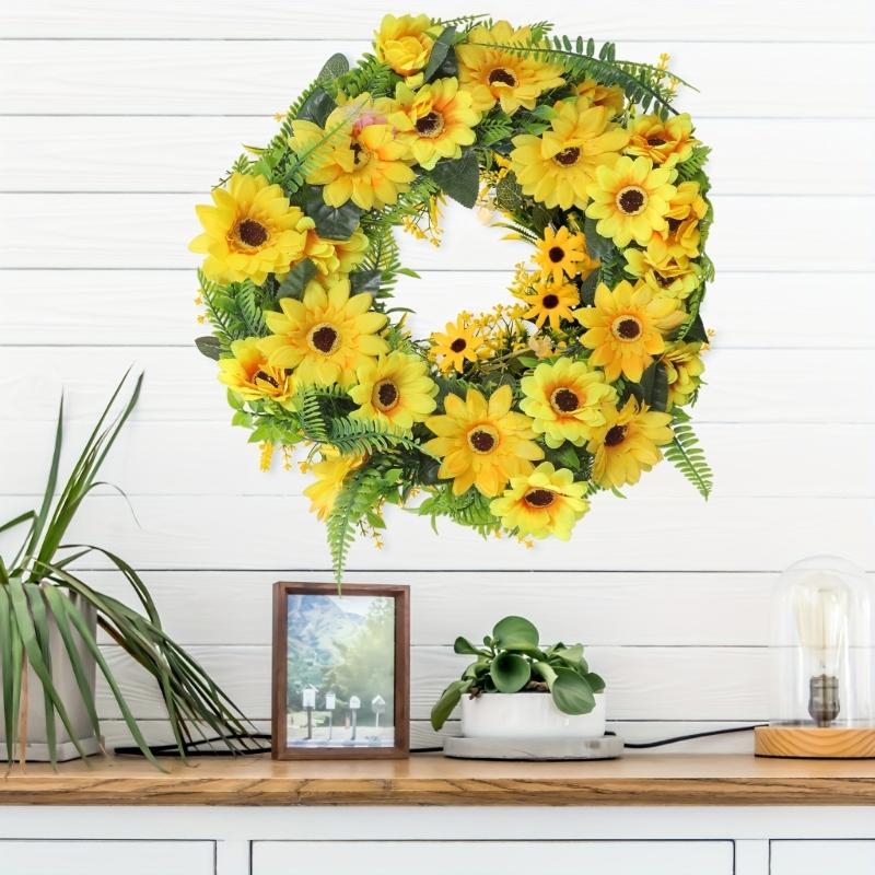 Artificial Sunflowers Wreath for Front Door Farmhouses Wedding Holiday Decorations, Front Door Wreath Spring Wreath