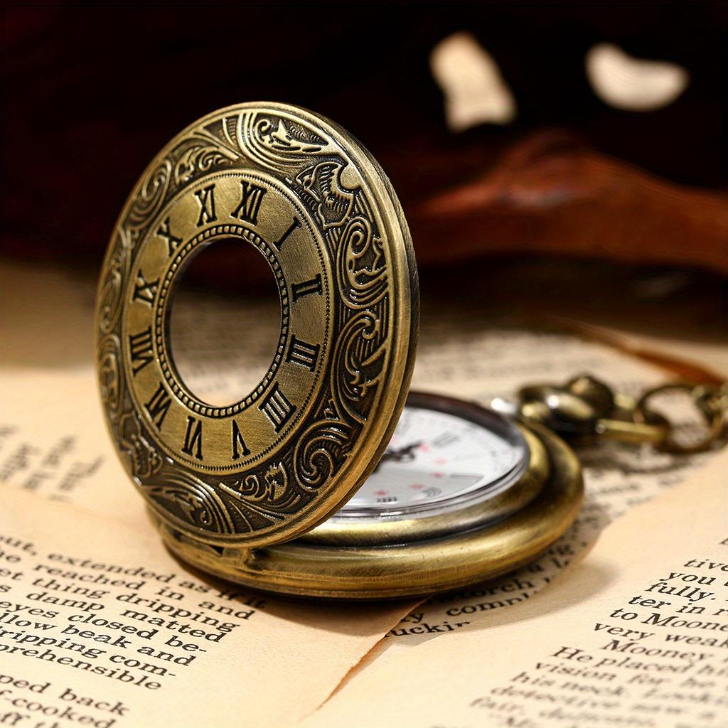 Roman Numerals Quartz Pocket Watch Men Women Hollow Vintage Watch with Chain Men Gifts