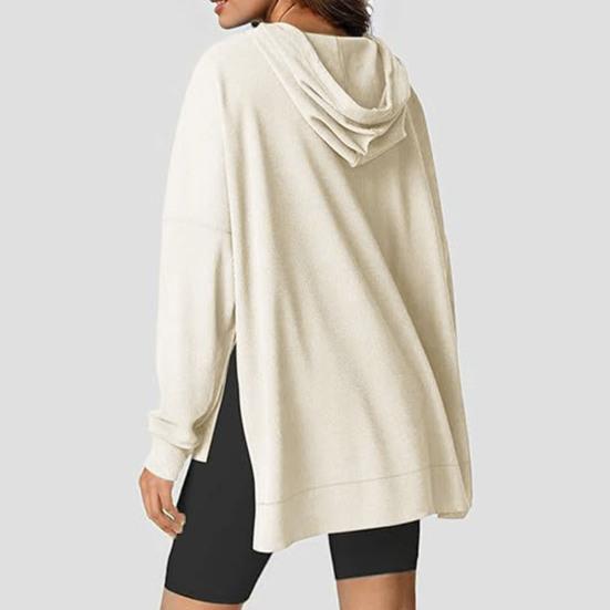 Осень-весна Женская толстовка с капюшоном, большим карманом, завязками на шнурке, свободным разрезом, однотонная вафельная текстура, свободный трикотажный спортивный топ