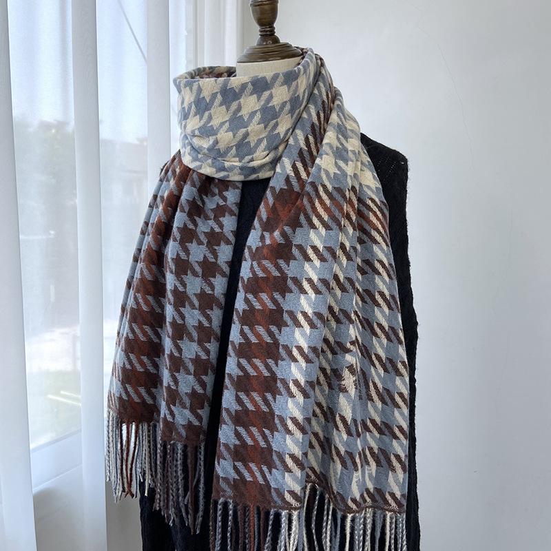 Matching Scarf Women's Autumn and Winter New Imitation Cashmere Fringed Shawl Korean Version Warm and Thickened Scarf